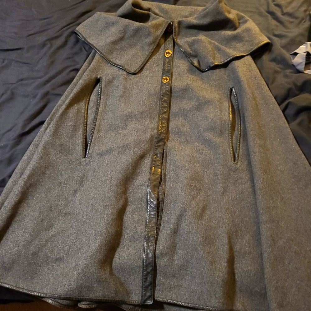 Wool Cloak with leather detail